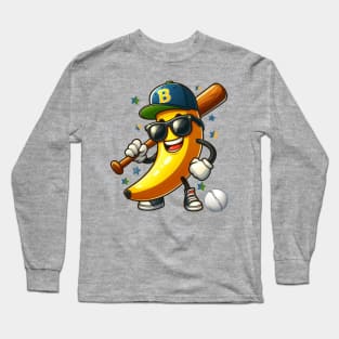 Banana Playing Baseball Fruit Lover Baseball Player Long Sleeve T-Shirt